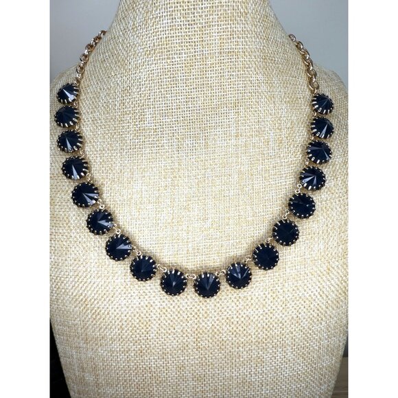 J. Crew Gold Tone Statement Necklace With Black Faceted Stones Adjustable Chain - Picture 1 of 11